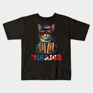 American Shorthair Merica Hotdog Patriotic 4th of July Kids T-Shirt